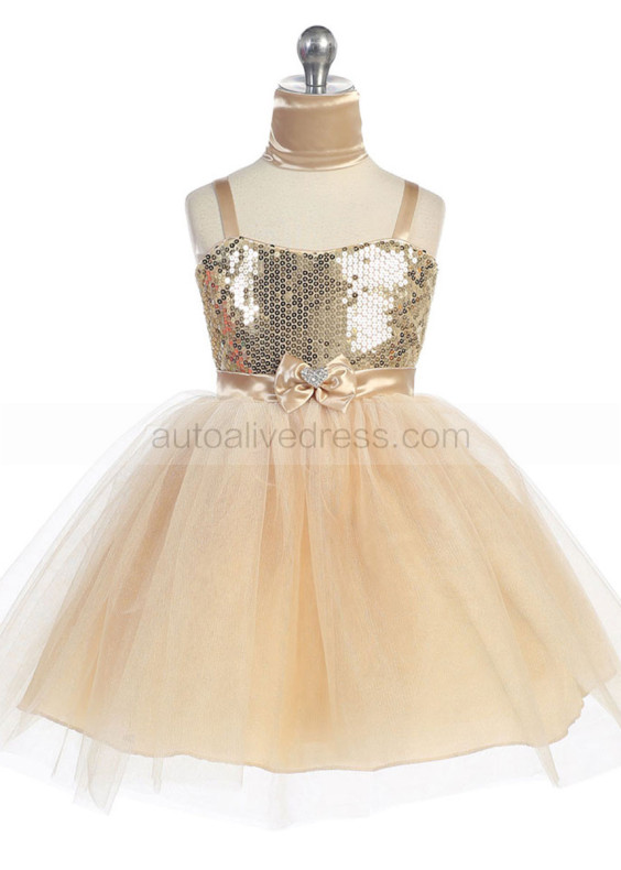 Tutu Sequin Knee Length Flower Girl Dress With Bow